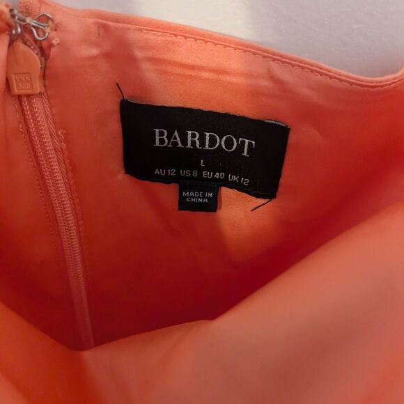🍊 MSRP $119 Bardot Dress 'JENNA' in Peach Midi Size US 8 / Large - Picture 7 of 8